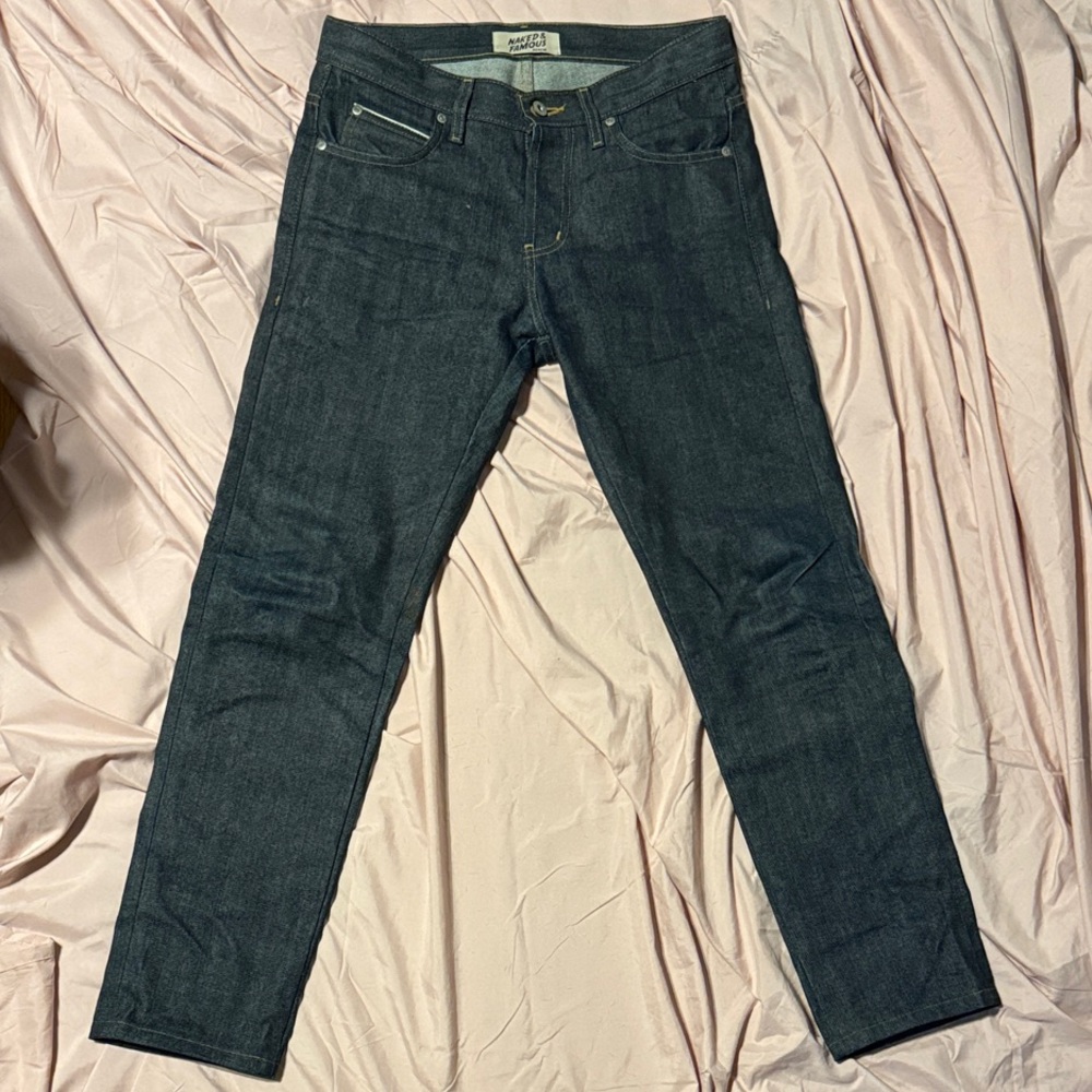 Naked & Famous Left Hand Twill Denim Dark Blue Slim Raw Selvedge Jeans